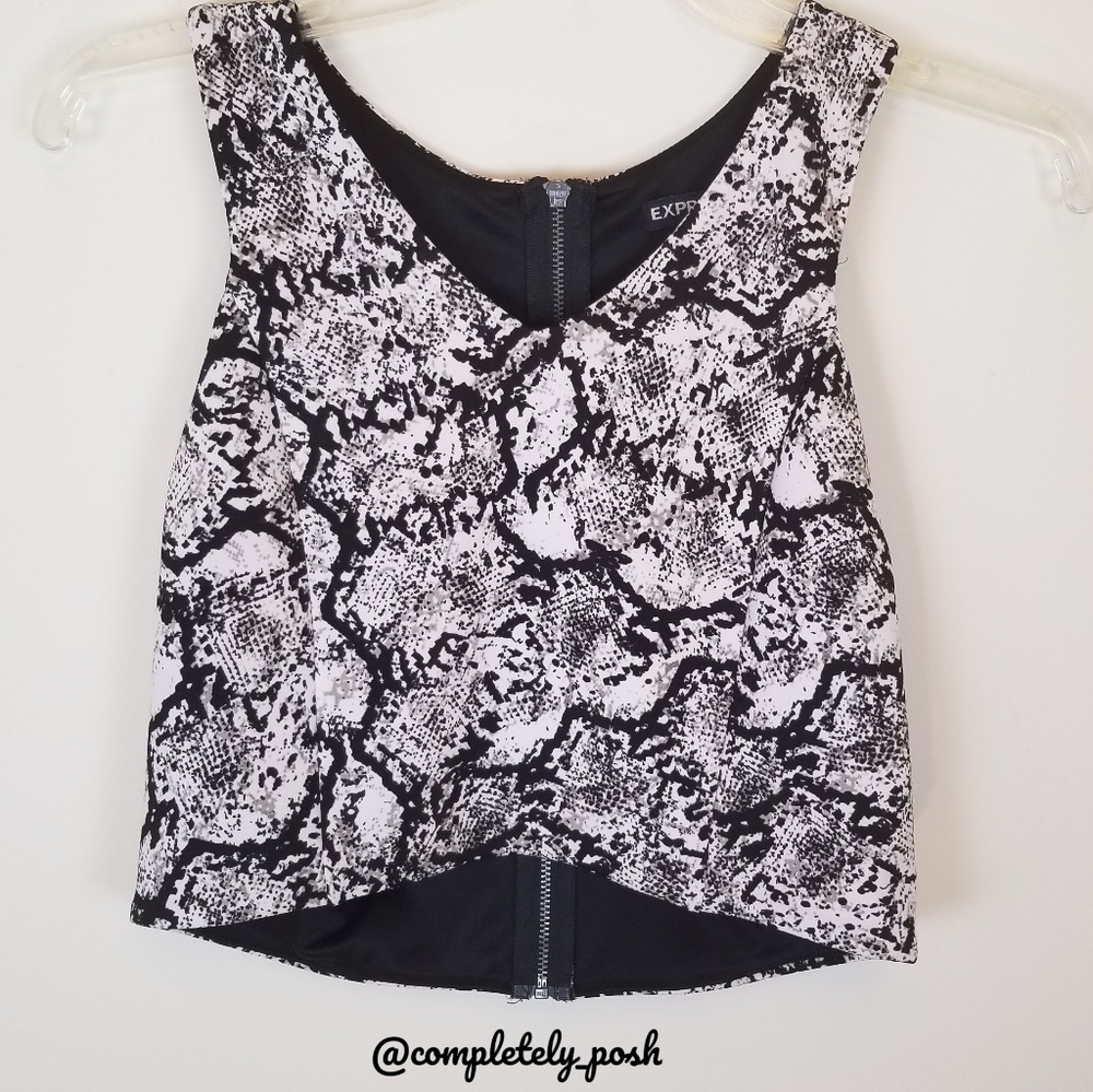 EXPRESS Snakeskin Zip Up Halter Crop Top
